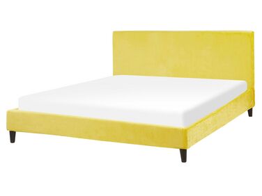 Čalúnená zamatová posteľ žltá 160 x 200 cm FITOU