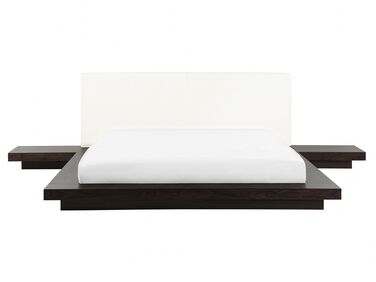 Łóżko ze stolikami nocnymi 160 x 200 cm ciemne drewno ZEN