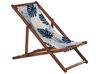 Set of 2 Acacia Folding Deck Chairs and 2 Replacement Fabrics Dark Wood with Off-White / Blue Palm Leaves Pattern ANZIO_820003