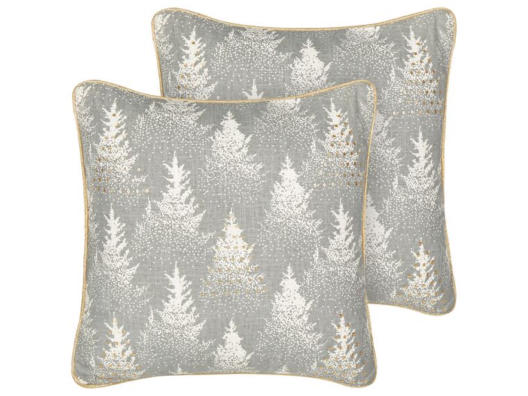 Lot de 2 coussins en coton gris à motif d'arbres de Noël 45 x 45 cm BILLBERGIA_887608