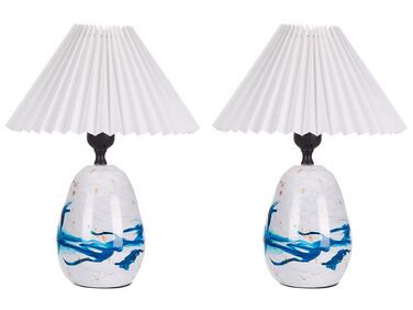 Tafellamp set van 2 keramiek wit/blauw GENFEL