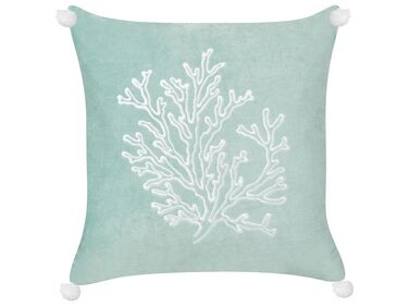 Velvet Cushion Coral Motif 45 x 45 cm Mint Green NORI