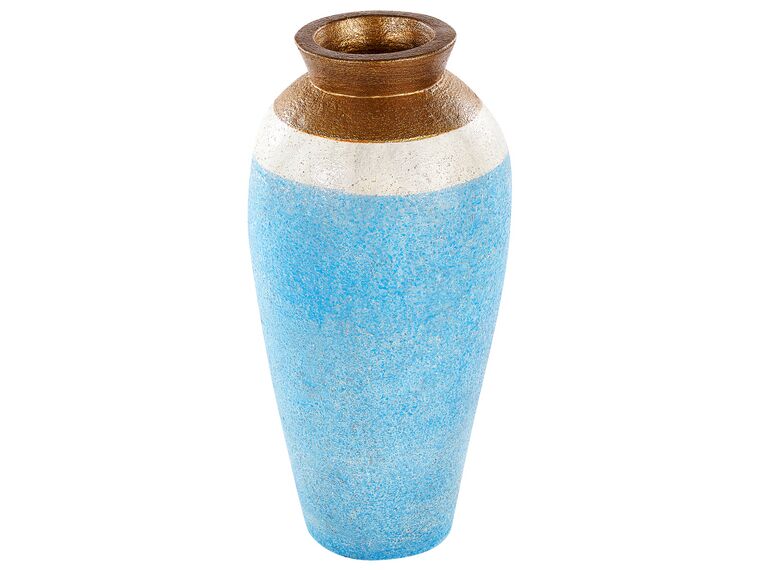 Vaso decorativo terracotta azzurro, bianco e oro 42 cm PLATEJE_850853