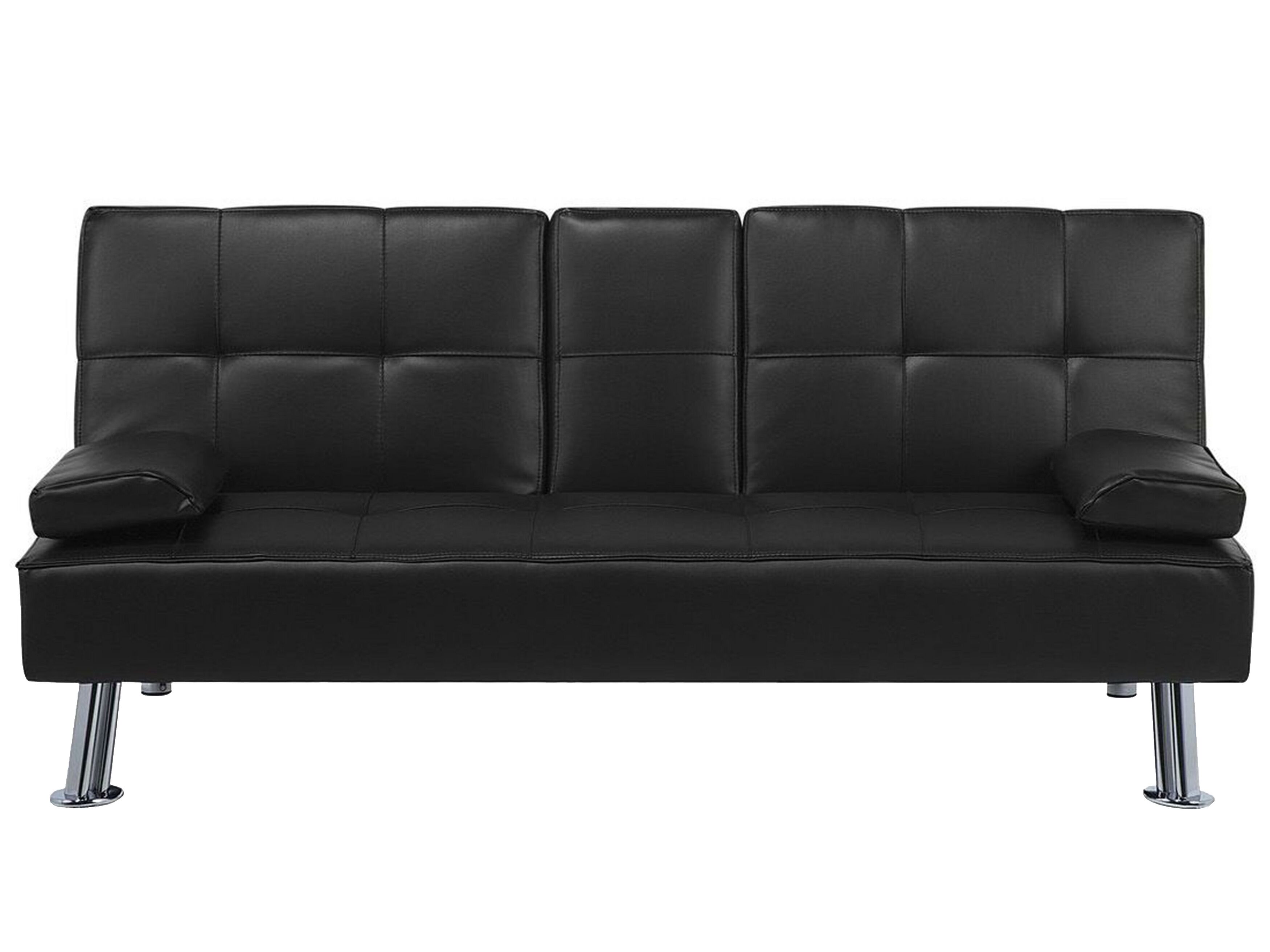 Faux Leather Sofa Bed Black ROXEN Beliani.co.uk