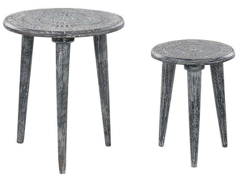 Conjunto de 2 mesas de apoio em madeira de mango cinzenta JATRA_852301