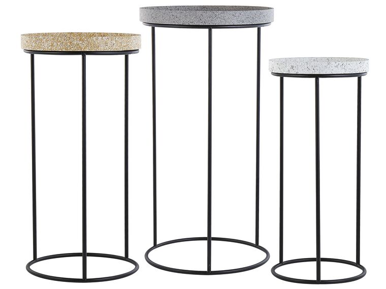 Lot de 3 tables basses effet granite gris/blanc/jaune TEXON_791126