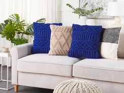 Koristetyyny puuvilla sininen makramee 45 x 45 cm KARATAS Koristetyyny puuvilla sininen makramee 45 x 45 cm KARATAS