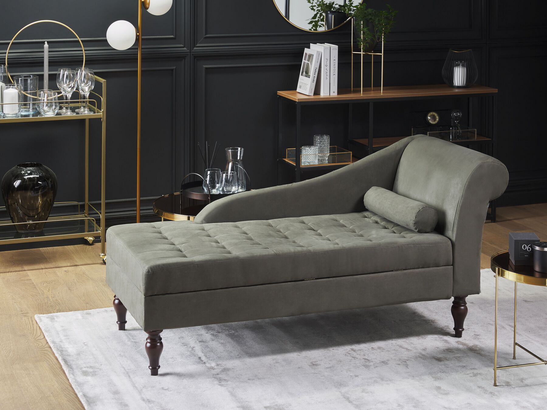 Fabric Chaise Lounge with Storage Grey PESSAC Beliani.co.uk