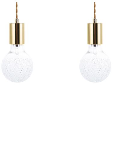 Set of 2 Glass Pendant Lamps Gold ANZA