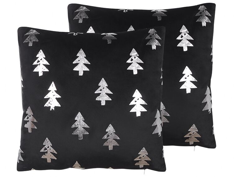Set of 2 Velvet Cushions Christmas Tree Pattern 45 x 45 cm Black CUPID_814123