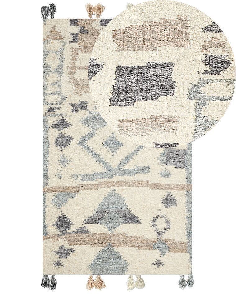 Alfombra kilim de lana beige/gris/marrón 80 x 150 cm MRGAVET_860058