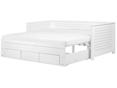 Drevená rozkladacia posteľ s úložným priestorom 90/180x200 cm biela CAHORS