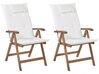 Lot de 2 chaises de jardin pliantes en bois d'acacia sombre avec coussins blanc cassé AMANTEA_879720