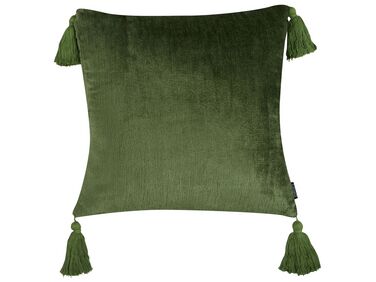 Sametový polštář se střapci 45 x 45 cm zelený HIZZINE