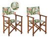 Sæt med 2 klapstole i akacie og 2 udskiftningsbetræk Mørkt træ med offwhite/flamingo-mønster CINE_819092