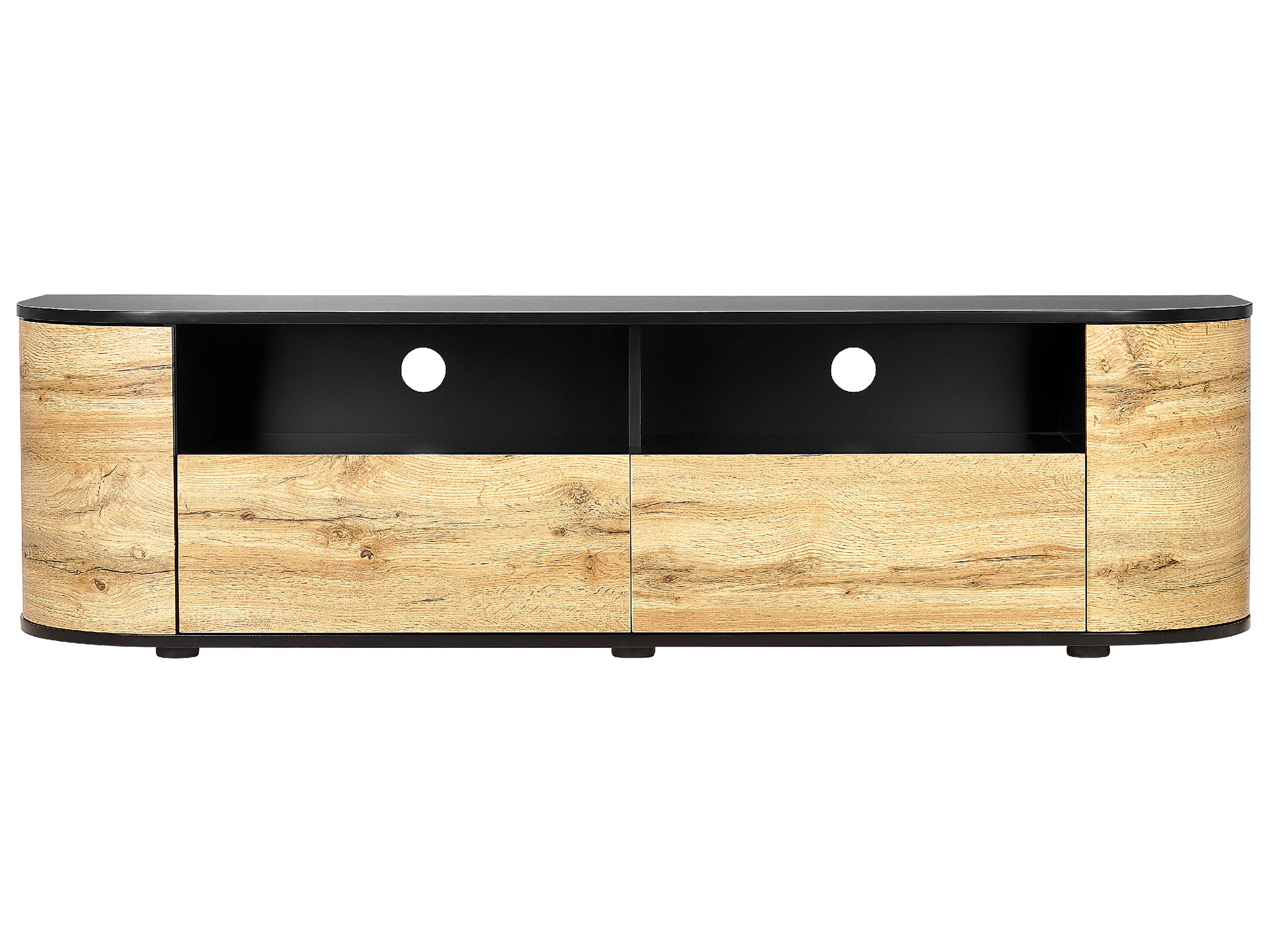 TV Stand Light Wood and Black JEROME Beliani.co.uk
