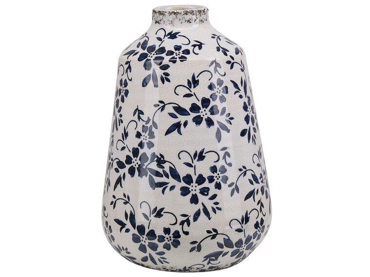 Vaso decorativo gres porcellanato bianco e blu marino 25 cm MARONEIA_810748
