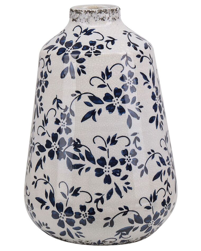 Vaso de cerâmica grés branca e azul marinho 25 cm MARONEIA_810748
