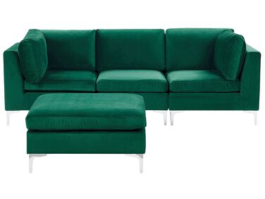 Canapé modulable 3 places en velours vert avec pouf ottoman EVJA