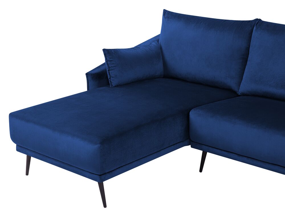 Right Hand Velvet Corner Sofa Navy Blue VARDE | Beliani.co.uk
