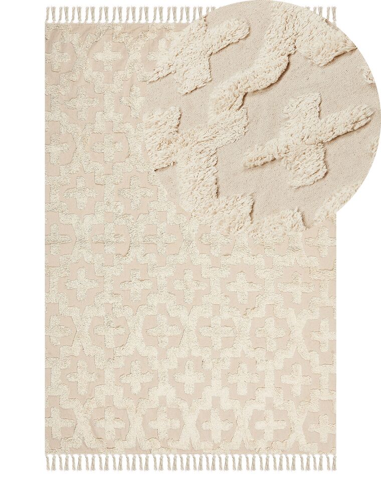 Teppich Baumwolle hellbeige 160 x 230 cm geometrisches Muster Kurzflor ITANAGAR_839227
