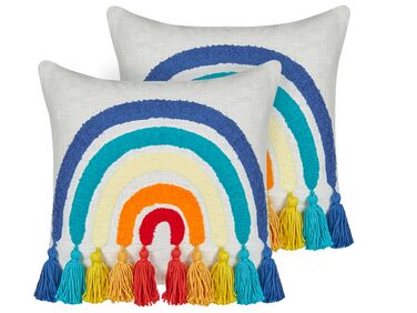 Conjunto de 2 almofadas decorativas com bordado arco-íris em algodão multicolor 45 x 45 cm DORSTENIA
