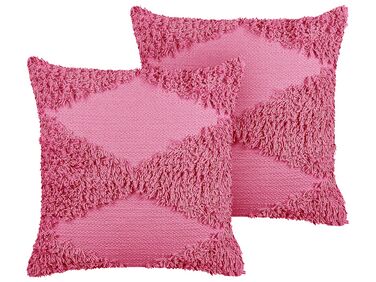 2 poduszki dekoracyjne bawełniane tuftowane 45 x 45 cm różowe RHOEO