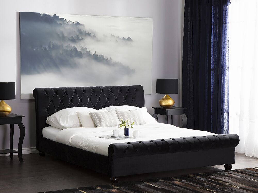 Velvet EU Super King Size Bed Black AVALLON Beliani.co.uk