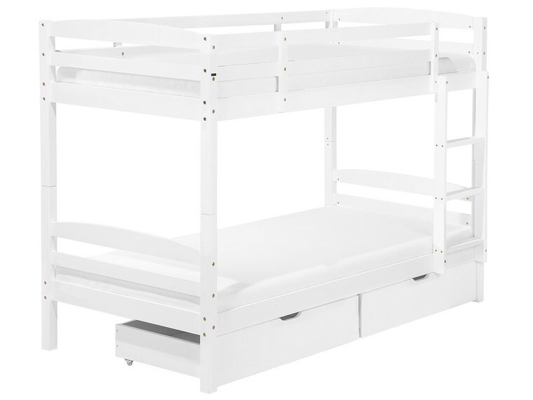 Łóżko piętrowe z szufladami drewniane 90 x 200 cm białe REGAT_797301
