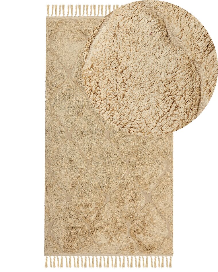 Teppich Baumwolle sandbeige 80 x 150 cm geometrisches Muster Kurzflor SANLIURFA_840549