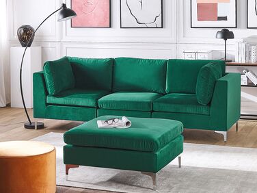 3 Seater Modular Velvet Sofa with Ottoman Green EVJA