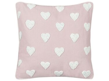 Cojín de algodón rosa con corazones bordados 45 x 45 cm GAZANIA