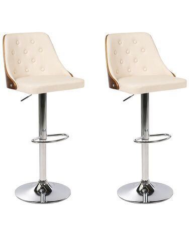 Conjunto de 2 sillas de bar de piel sintética beige/madera oscura/plateado VANCOUVER