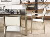 Hatszemélyes étkezőasztal üveglappal és fehér textilén székekkel GROSSETO_764133