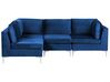 Right Hand 4 Seater Modular Velvet Corner Sofa Blue EVJA_860024