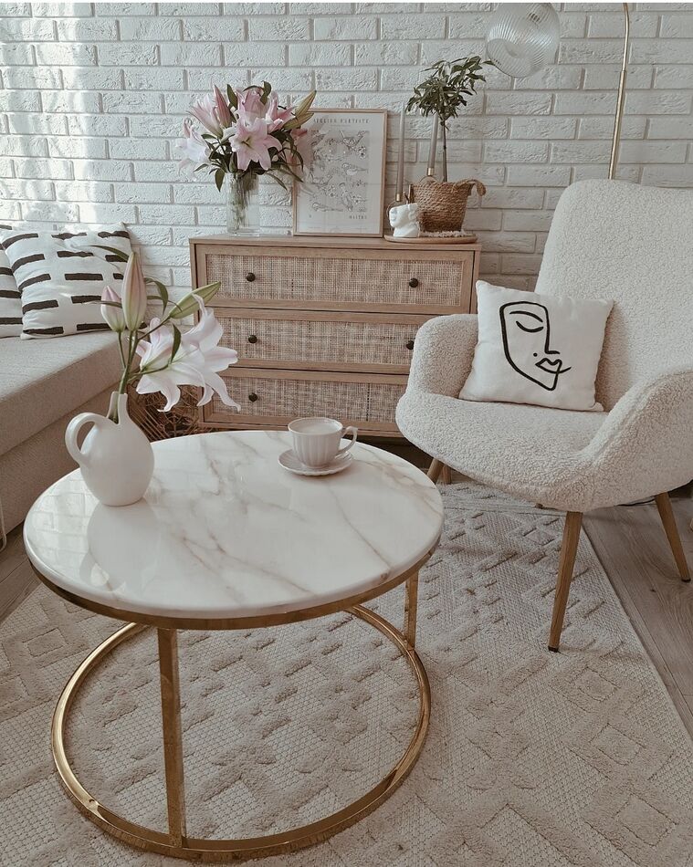 Marble Effect Coffee Table Beige with Gold CORAL Beliani.co.uk