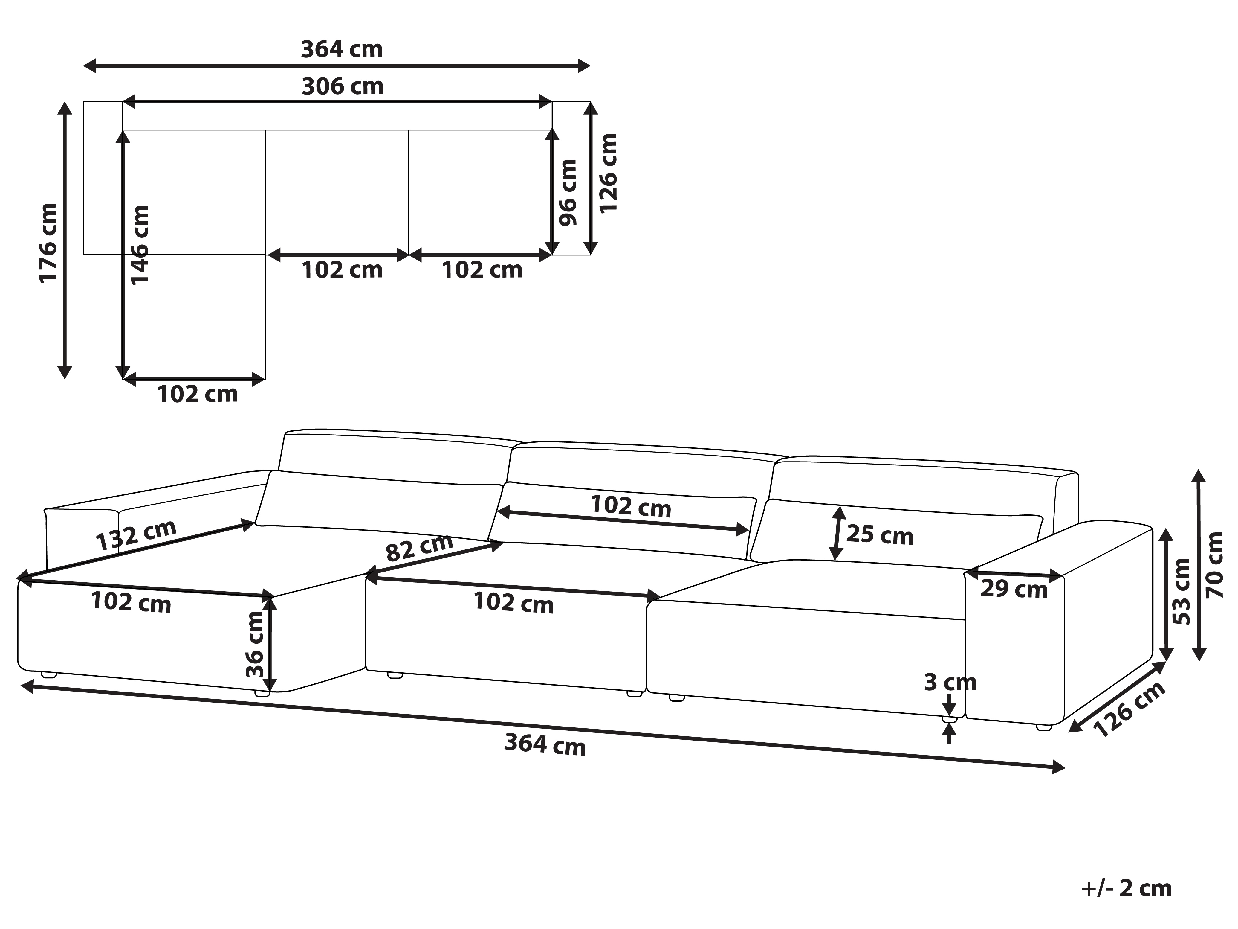 Sofá de canto modular 3 lugares em tecido cinzento à direita HELLNAR_911945