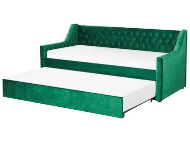 Tagesbett ausziehbar Samtstoff smaragdgrün Lattenrost 90 x 200 cm MONTARGIS 
