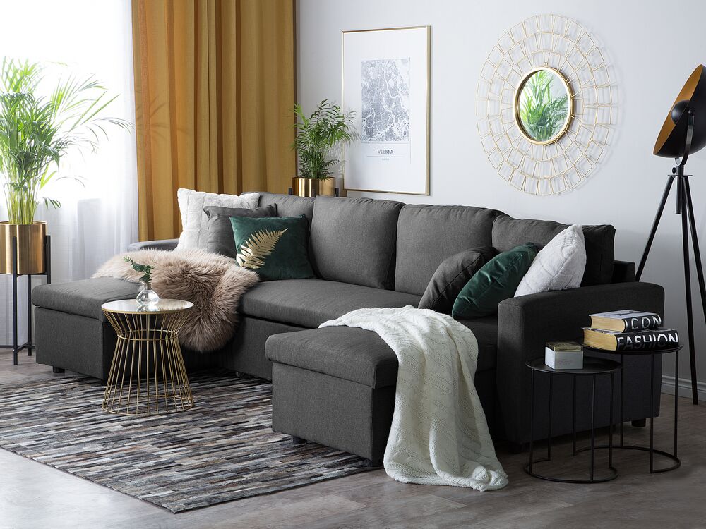 Fabric Corner Sofa Bed With Storage, Dark Grey Corner Sofa Living Room Ideas