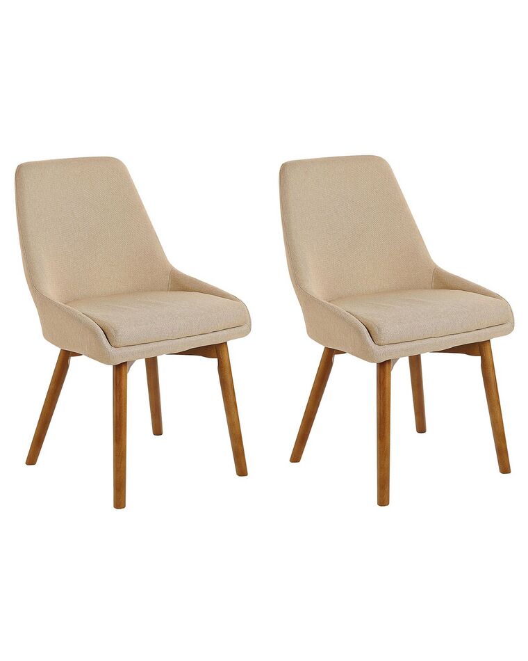 Conjunto de 2 sillas de comedor de poliéster beige arena/madera oscura MELFORT_800009
