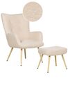 Boucle Wingback Chair with Footstool Beige VEJLE II_901639