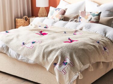 Cotton Blanket Lama Motif 130 x 180 cm Beige and Pink NANDYAL