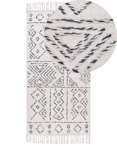Teppich Wolle weiß / schwarz geometrisches Muster 80 x 150 cm Kurzflor ALKENT