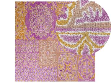 Tappeto lana rosa e giallo 200 x 200 cm AVANOS