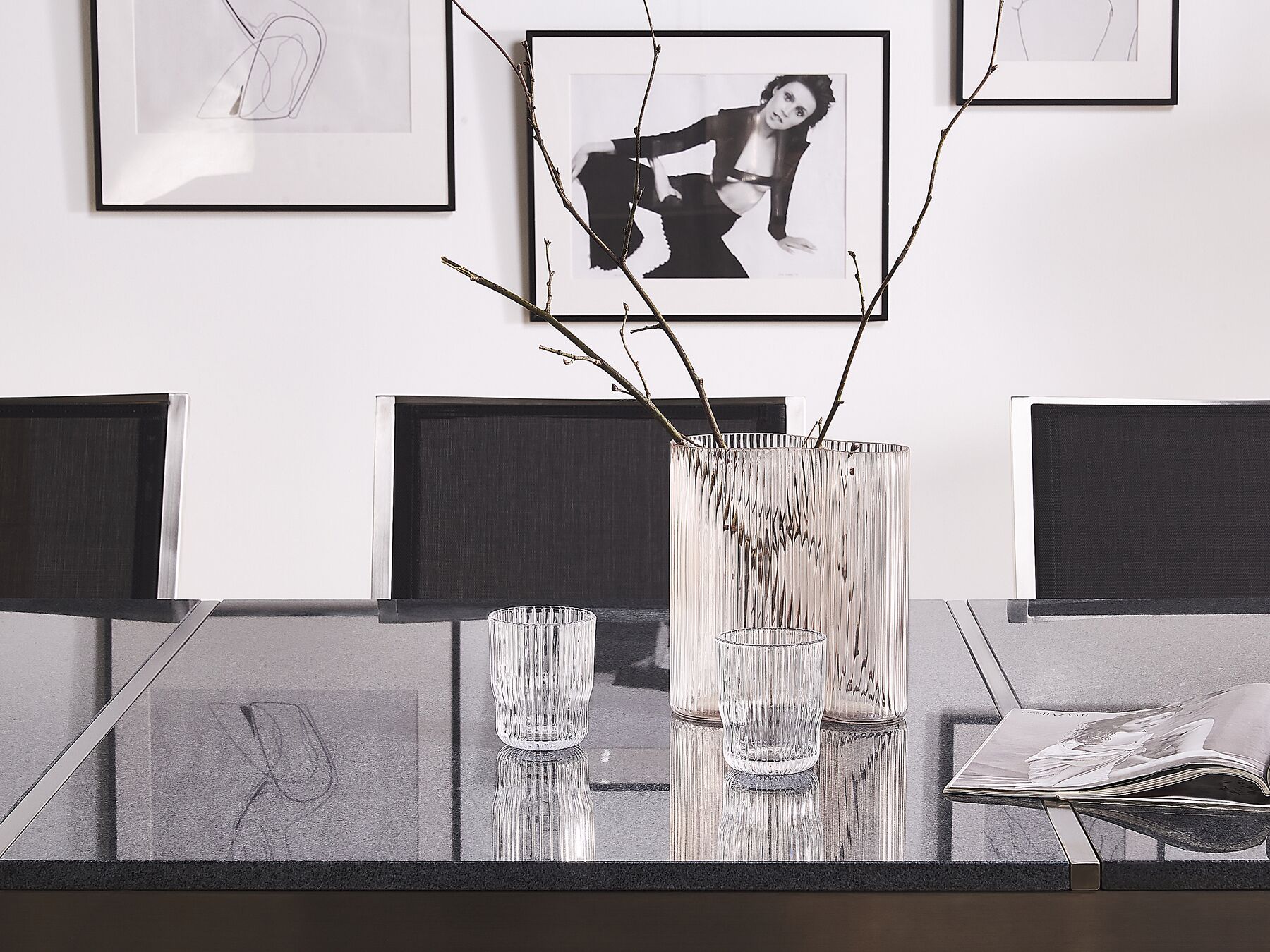 Gartenmöbel Set Granit grau poliert 220 x 100 cm 8-Sitzer Stühle