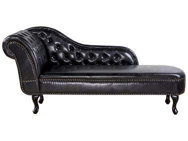 Left Hand Chaise Lounge Faux Leather Black NIMES