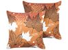 Set of 2 Velvet Cushions Leaf Pattern 45 x 45 cm Orange POINSETTIA_834906