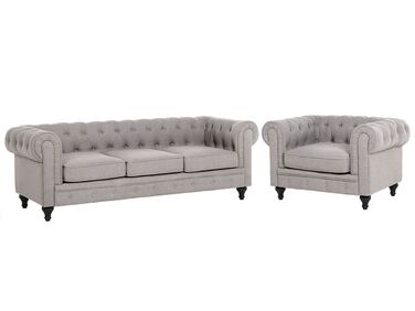 Ensemble canapé et fauteuil en tissu gris clair 4 places CHESTERFIELD