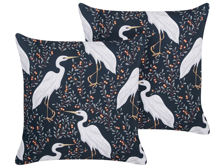 Set of 2 Outdoor Cushions Birds Motif 45 x 45 cm Black PIANAZZO_881509