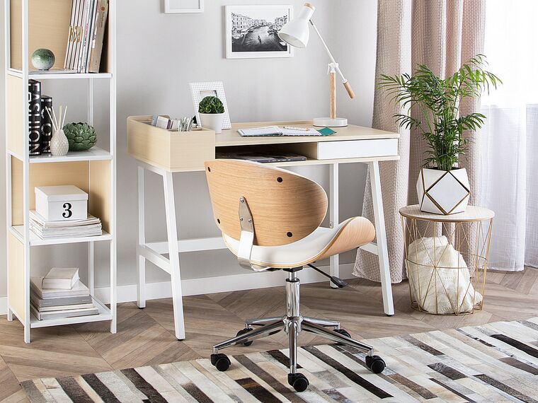 1 Drawer Home Office Desk with Shelf 100 x 55 cm Light Wood and White PARAMARIBO_720485